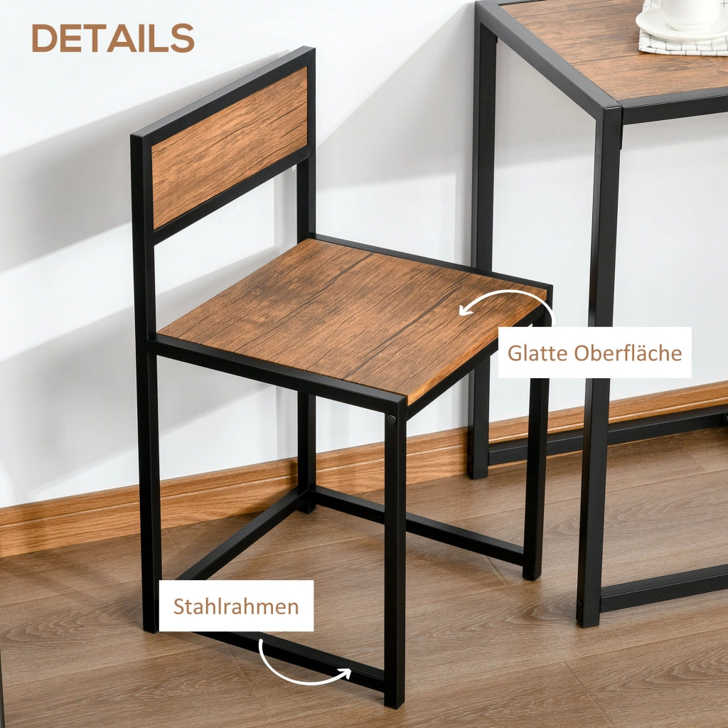 Tavolo da pranzo in MDF con 2 sedie, set compatto in stile industriale per piccoli spazi, naturale