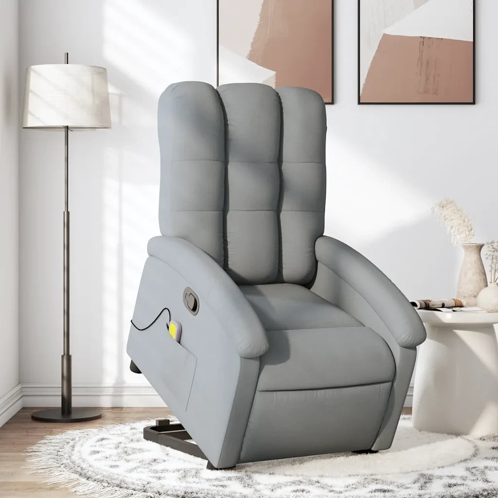 Divano Sedia-Poltrona Alzapersona Massaggi Reclinabile Grigio Chiaro Tessuto 332810