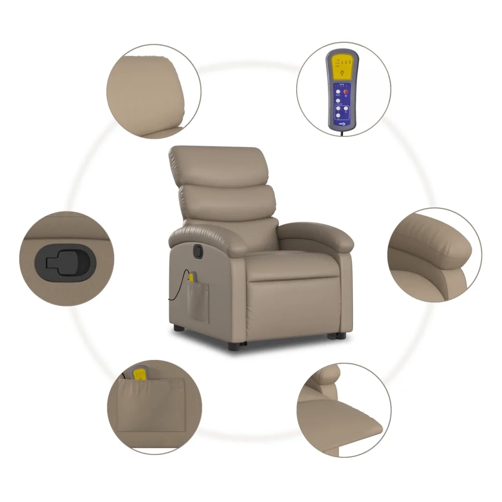 Poltrona | Sedia Relax Alzapersone Massaggi Reclinabile Cappuccino Similpelle