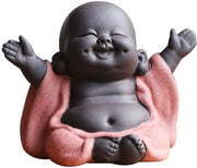 Statua di Buddha in ceramica, scultura di Buddha con sorriso, piccolo monaco decorativo per la casa, ufficio, auto, regalo, artigianato e arte (arancione)