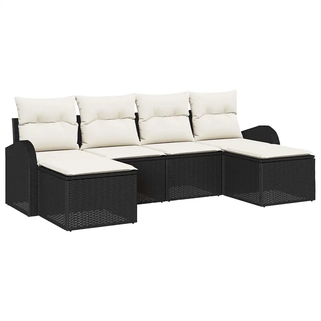 Set Divano da Giardino 6 pz | Set Salotto da Giardino Nero Rattan in Polipropilene