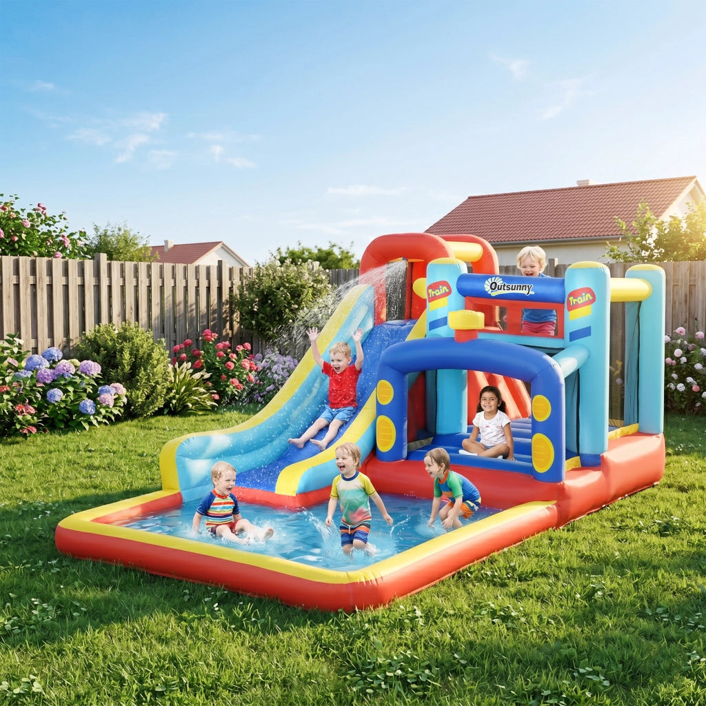 Casetta Gonfiabile per Bambini con Scivolo e Piscina ¨C zephmum ¨C 435x245x200 cm Multicolore