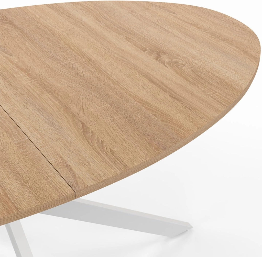 Tavolo da pranzo ovale ALIX per 8 persone con gambe in legno e ragno bianco 150 cm