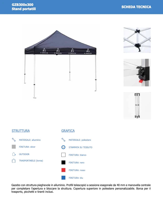 Gazebo 3 x 3 Alluminio blu PERSONALIZZATO - 1 Mantovana