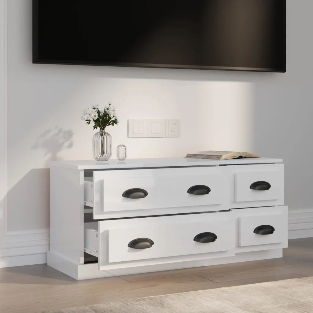 Mobile Porta TV Bianco Lucido 100x35,5x45 cm Legno Multistrato 816450
