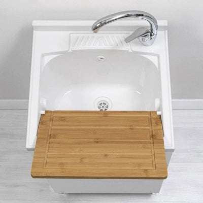 Mobile lavatoio bianco 50x50 cm vasca in resina e asse lavapanni Desya