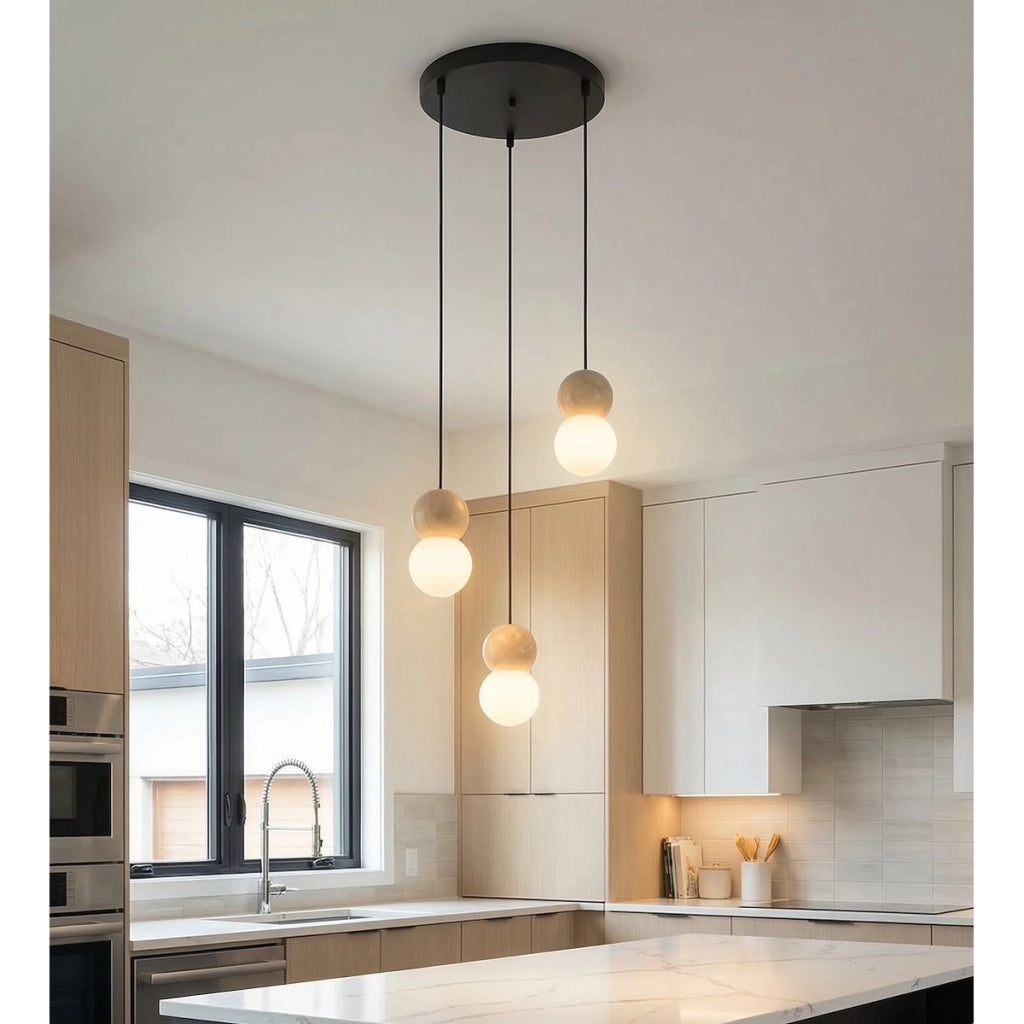 Lampada a sospensione LOOP in acciaio nero e legno