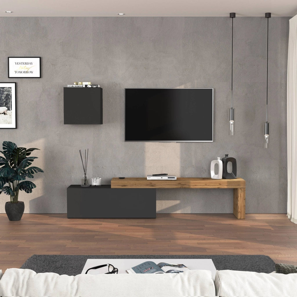 WHOUS Parete attrezzata Chronos set soggiorno antracite opaco e rovere 180/290x40 cm