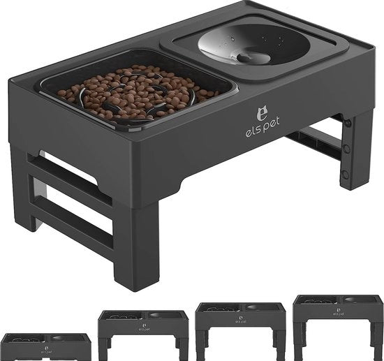2-in-1 secchio acqua pieghevole impermeabile & ciotola cibo lenta con ciotola cibo regolabile in altezza da 4 cm per cani grandi, medi e piccoli e animali domestici