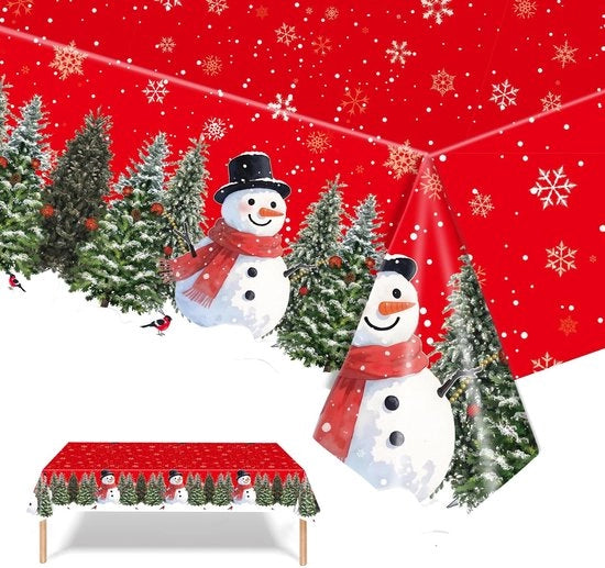 Tappeto per tavolo di Natale - 137 x 274 cm - Rettilineo - Resistente alla sporcizia - Impermeabile - Materiale PVC - Disegno neve/ghiaccio/alberi di Natale - Tappeto per tavolo di Natale