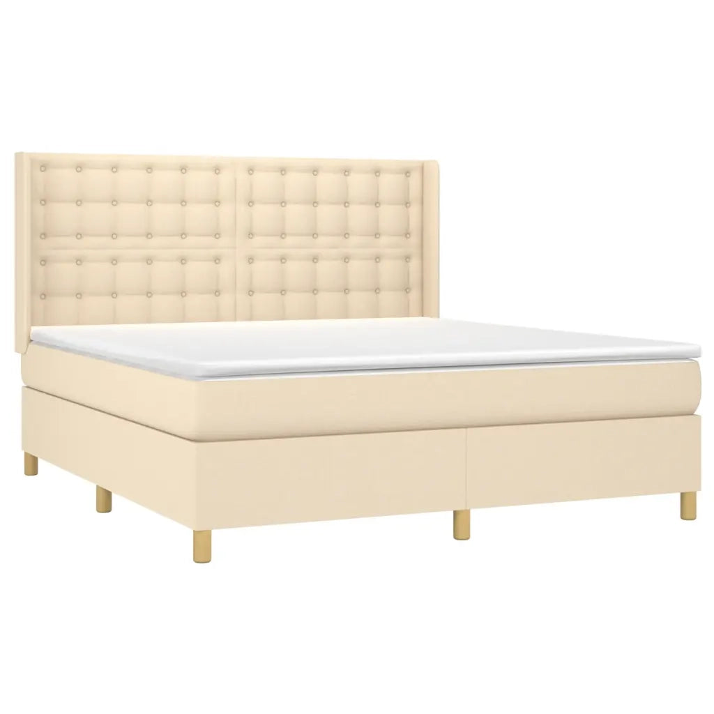 Letto a Molle con Materasso e LED Crema 160x200 cm in Tessuto 3139210