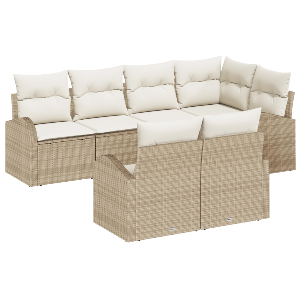 Set divano da giardino con cuscini  7 pezzi Beige Polirattan
