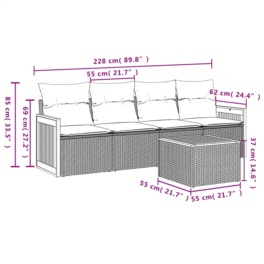 Set Divani da Giardino 5 pz | Set Salotto da Giardino con Cuscini in Polyrattan Nero