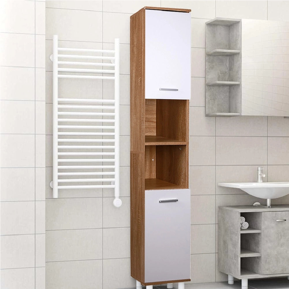 Colonna da Bagno 6 Ripiani 2 Ante Legno MDF 30x30 H179 cm Bicolore Salvaspazio