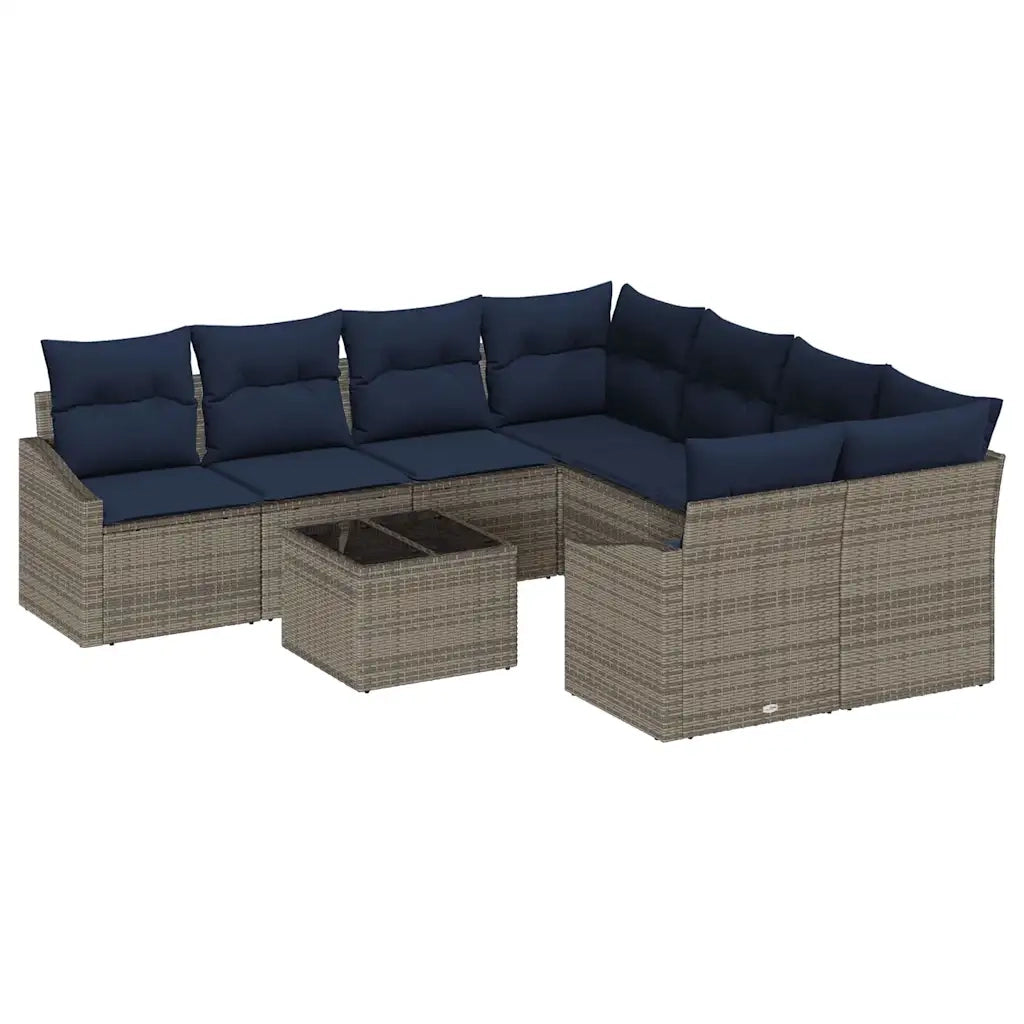 Set di divani con cuscino 9 pcs Grigio e Blu Navy polyrattan 3355334