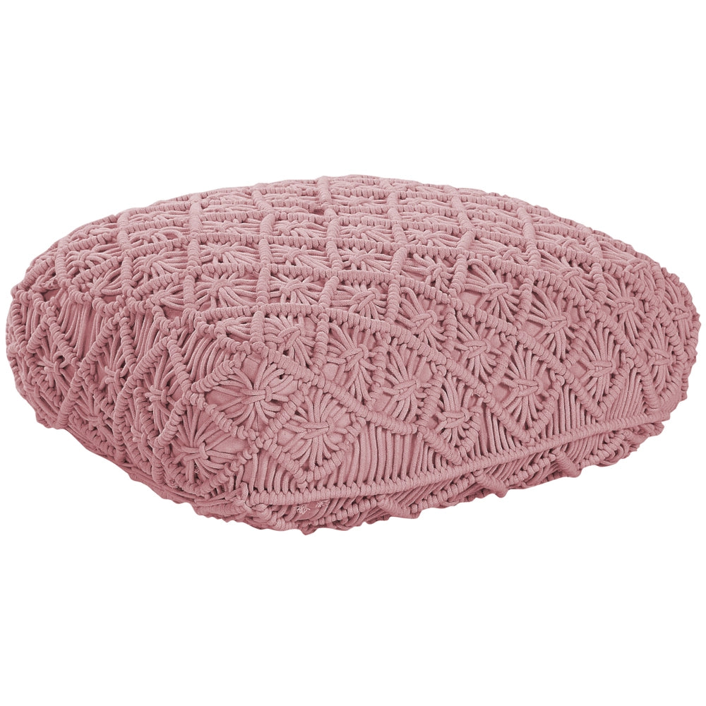 Pouf in cotone rosa 50 x 50 cm cuscino di seduta in stile boho motivo macramé