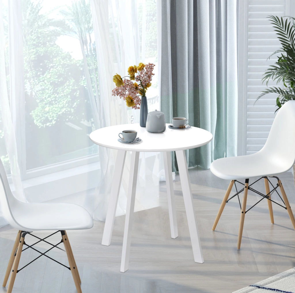 Tavolo rotondo da cucina ?72 x 75 cm in MDF bianco lucido con gambe in metallo