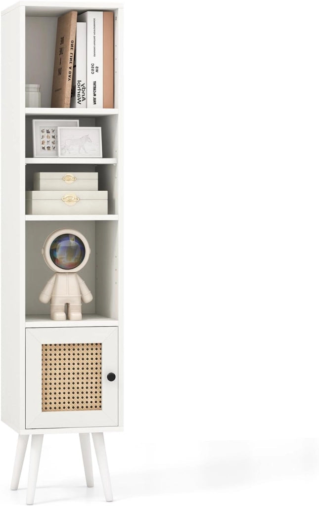 Libreria, armadietto sottile con 4 ripiani e porte, scaffale per soggiorno e ufficio, 29,5 x 29,5 x 137 cm (nero)