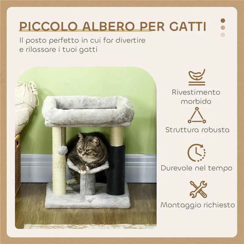 ALBERO TIRAGRAFFI CON LETTINO, PIATTAFORMA, SPAZZOLA E PALO IN SISAL, 40X40X48 CM, GRIGIO
