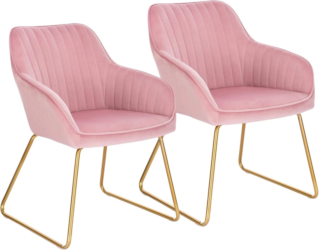 set di 2 sedie sala da pranzo sedie cucina moderne poltroncina salotto Adatte per Sala Pranzo, Soggiorno, Camera da Letto Estetica in Tessuto di velluto Metallo dorato Rosa BH246rs-2