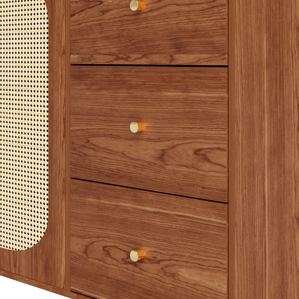 Credenza con cassetti e vani in MDF con ante in rattan effetto legno per cucina sala da pranzo 160 × 40 × 90 cm