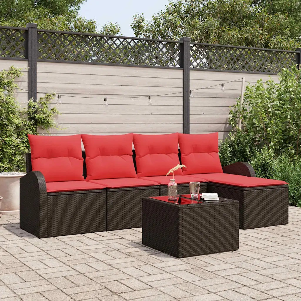 Set di divani con cuscino 6 pcs Marrone e Rosso polyrattan