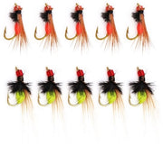 Vlieghaken bionici da pesca a effetto fluorescente, 10 pezzi, con materiale di setola naturale, 1,05 x 0,38 cm, per pesca al volo, con gancio velenoso