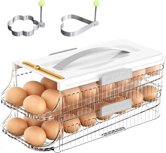Elettrodomestico per il contenimento degli uova con maniglia - Contenitore per uova stivabile per frigorifero - Contenitore per uova antiscivolo con copertura trasparente