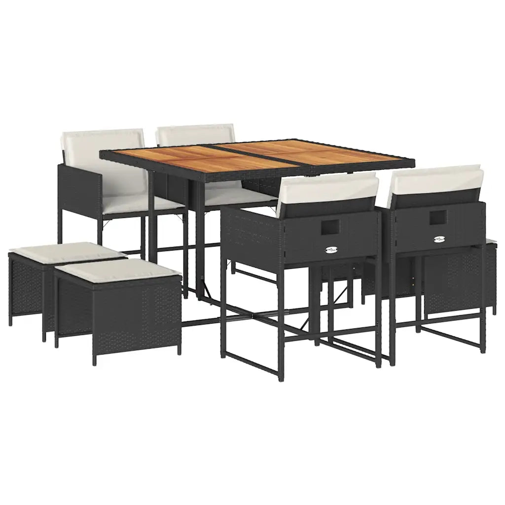 Set da Pranzo da Giardino 9 pz | Set Salotto da Giardino con Cuscini Nero in Polyrattan