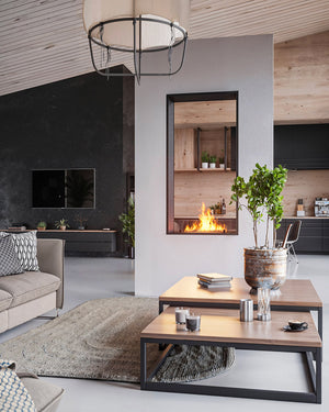 Camino a Bioetanolo da Incasso 83,5x163,5x35 cm Bifacciale 2 Side 1600 Slim Verticale Nero con Vetro