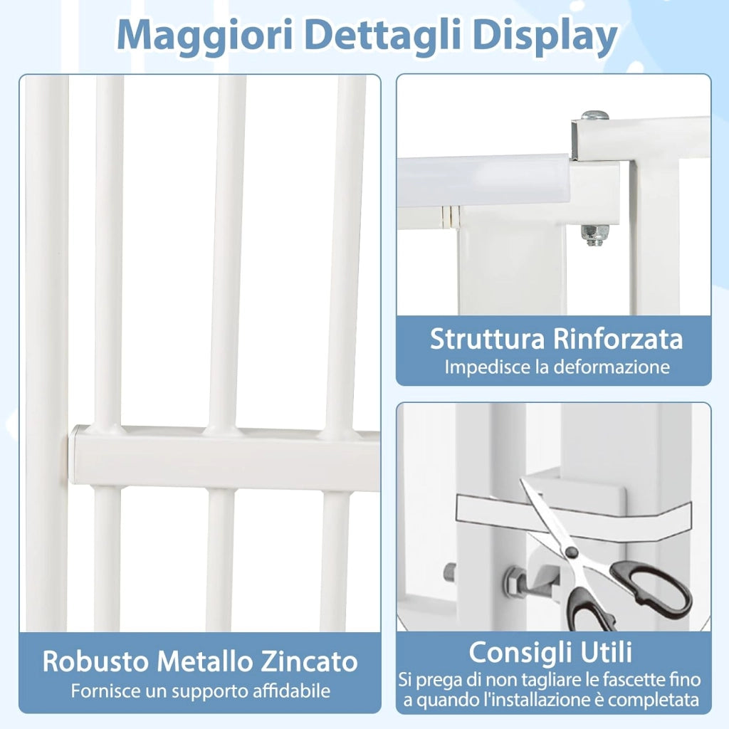 Porta per Animali Domestici Extra Alta, Cancello per Gatti in Metallo Pesante con Apertura da 77-104 cm, 2 Kit di Estensione, Porta Facilmente Percorribile (77-104 cm x 150 cm)