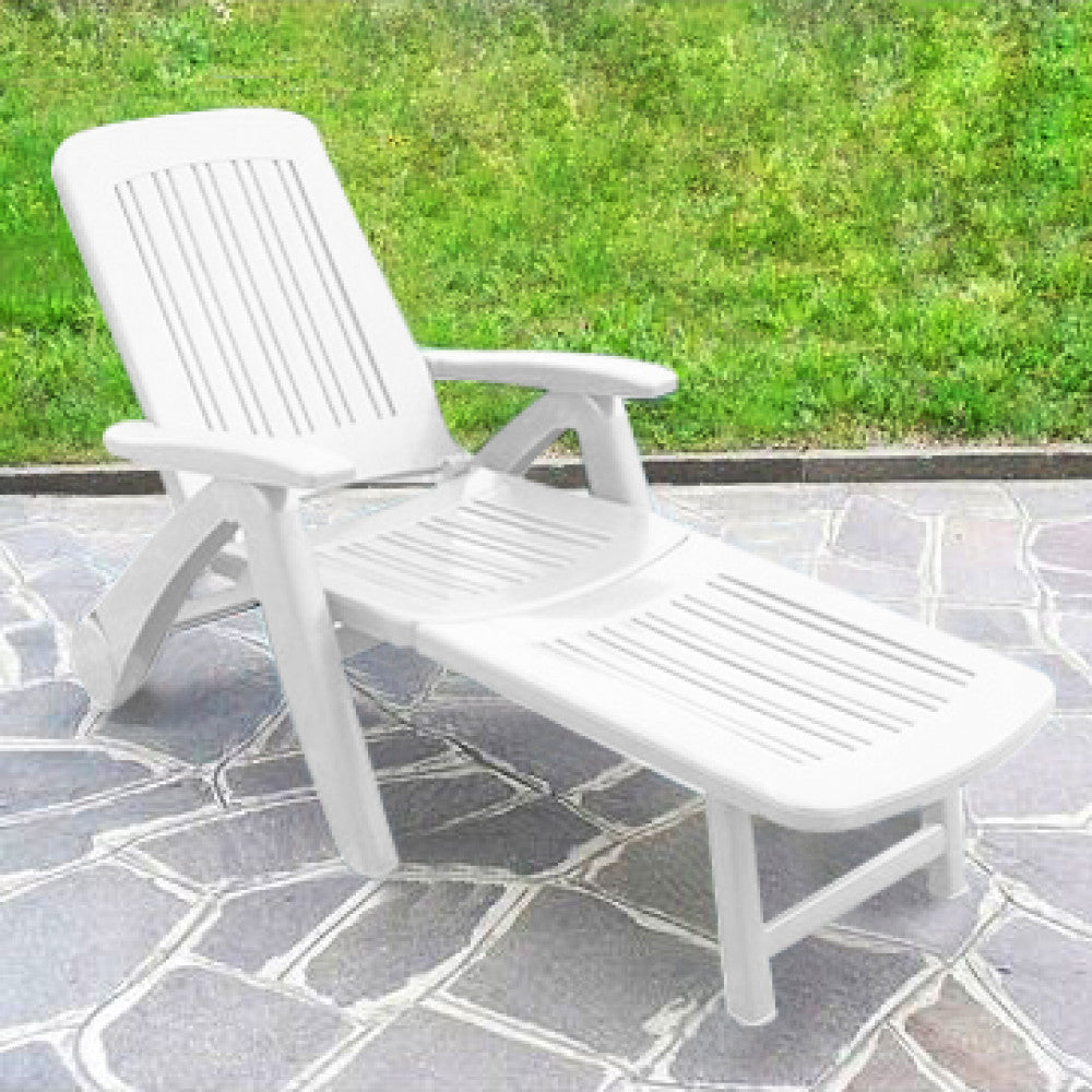 Lettino Prendisole da Giardino Cancun con Ruote 72x190x60 h cm in Plastica Bianco