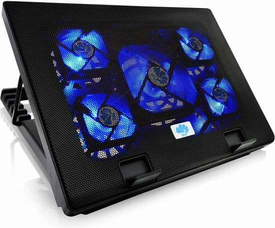 Pavimento di raffreddamento per laptop con inclinazione regolabile - 5 ventilatori luce di sfondo blu - raffreddatore silenzioso per laptop - ventilatore per il raffreddamento del pc - NC71