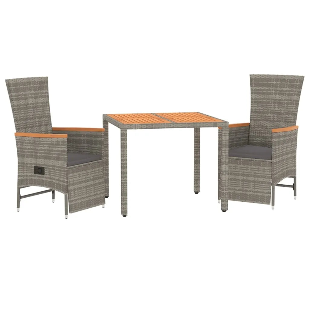 Set da Pranzo da Giardino 3 pz con Cuscini in Polyrattan Grigio 3157555