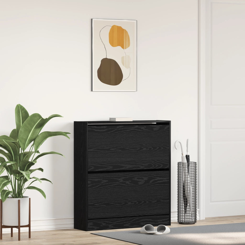 Scarpiera  con cassetto flip in rovere nero 80x21x87,5 cm