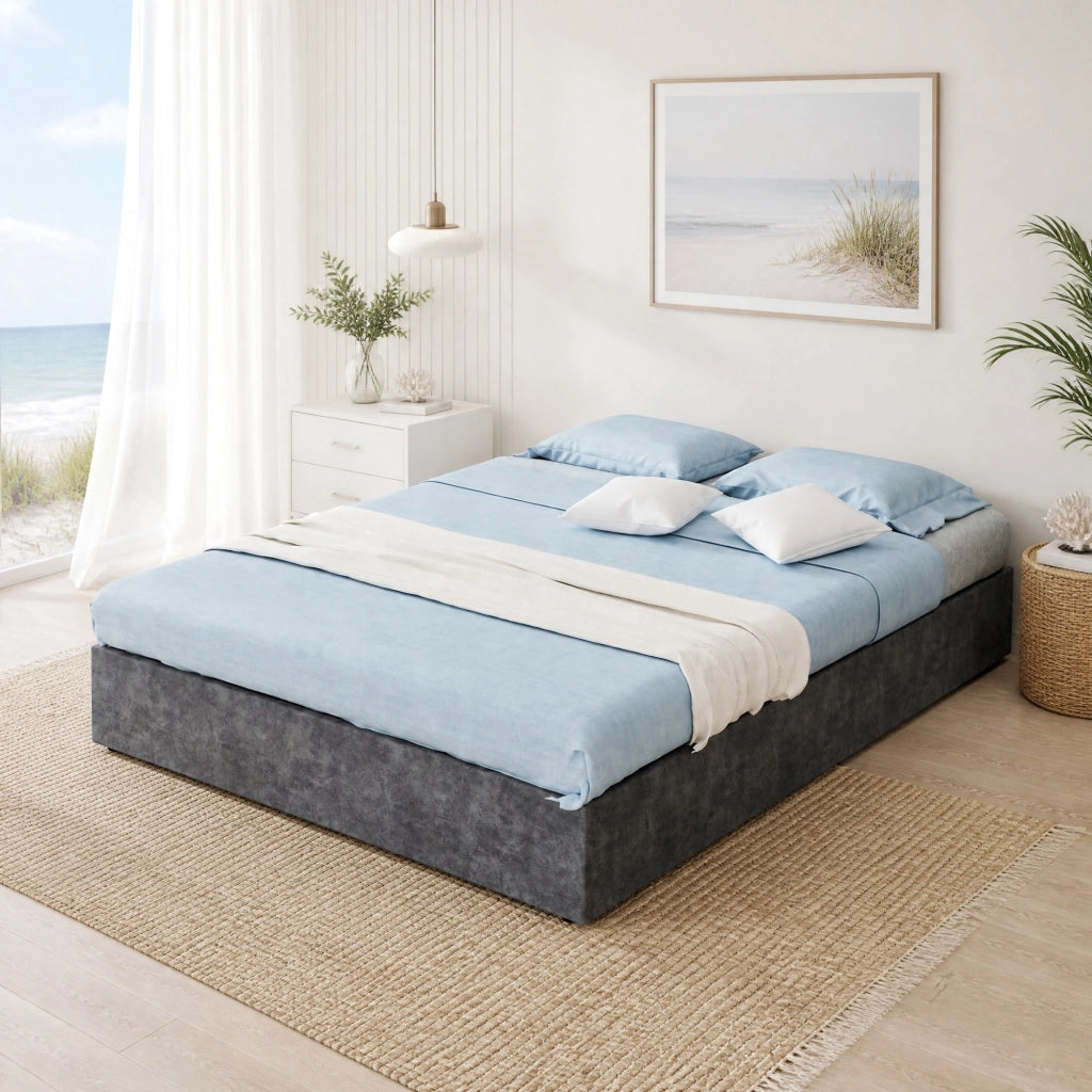 Letto 140 × 200 cm con rete a doghe rivestito in tessuto grigio