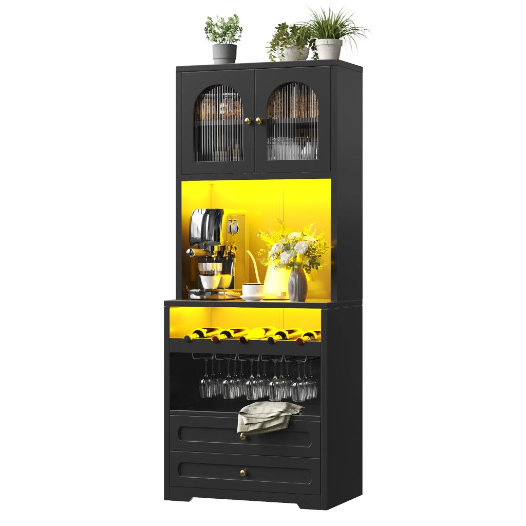 ARMADIO ALTO con ante in vetro curve 70x40x180 cm MDF Nero LED USB