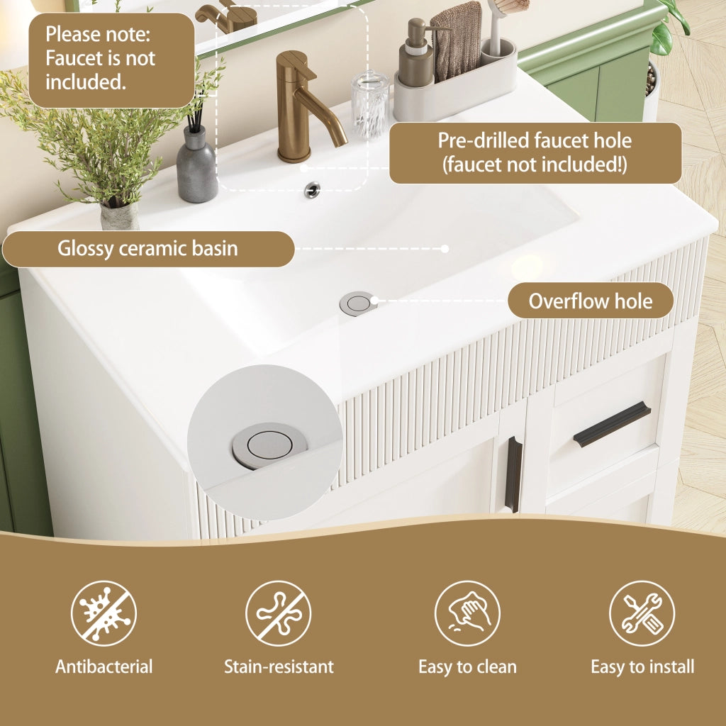 Mobile sottolavabo da bagno con lavabo in ceramica, 2 cassetti e ripiani regolabili, per bagno, bianco, 81,5 × 47 × 85,5 cm