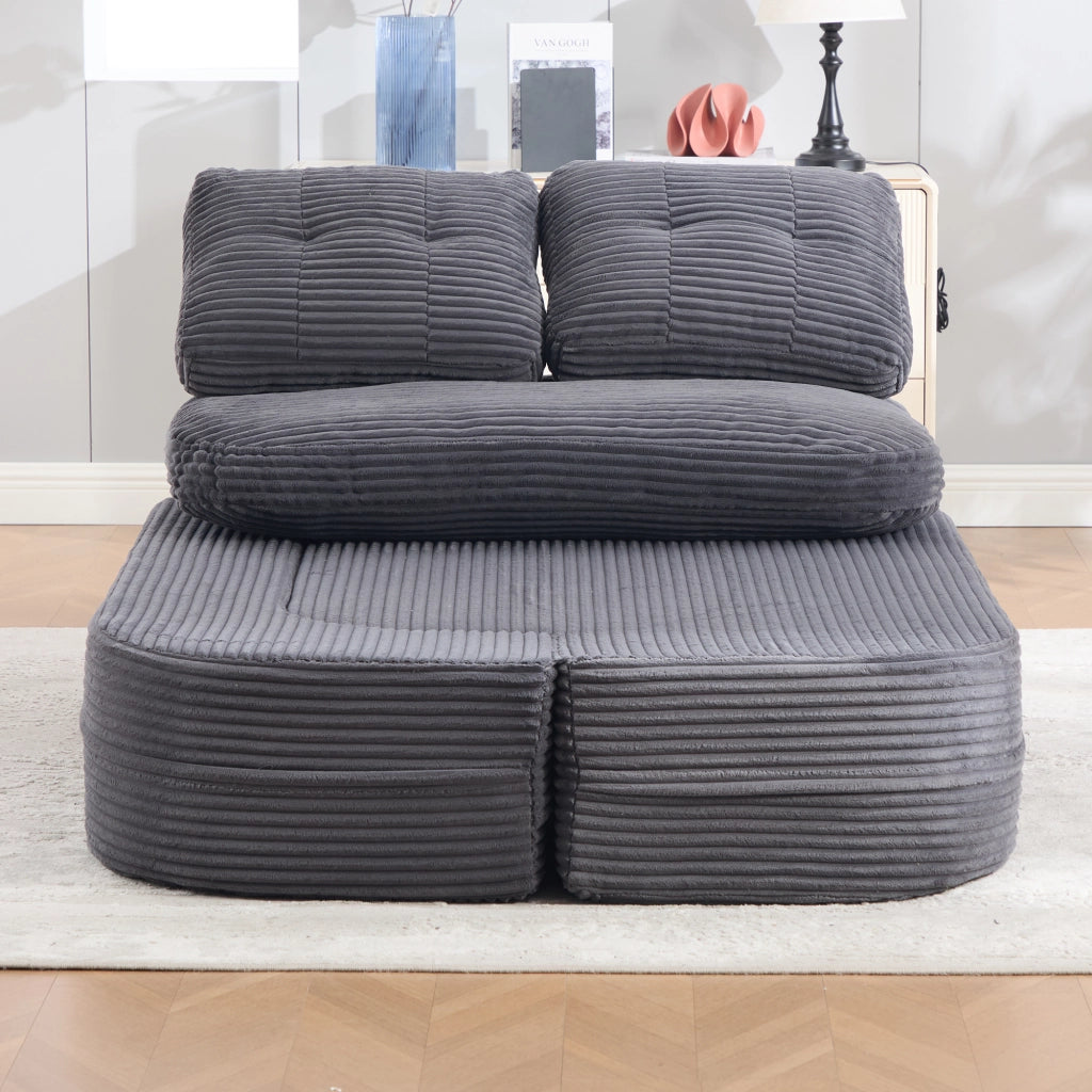 Poltrona letto 2 in 1 con braccioli rimovibili, schienale alto e doppio portabicchieri in velluto a coste grigio scuro