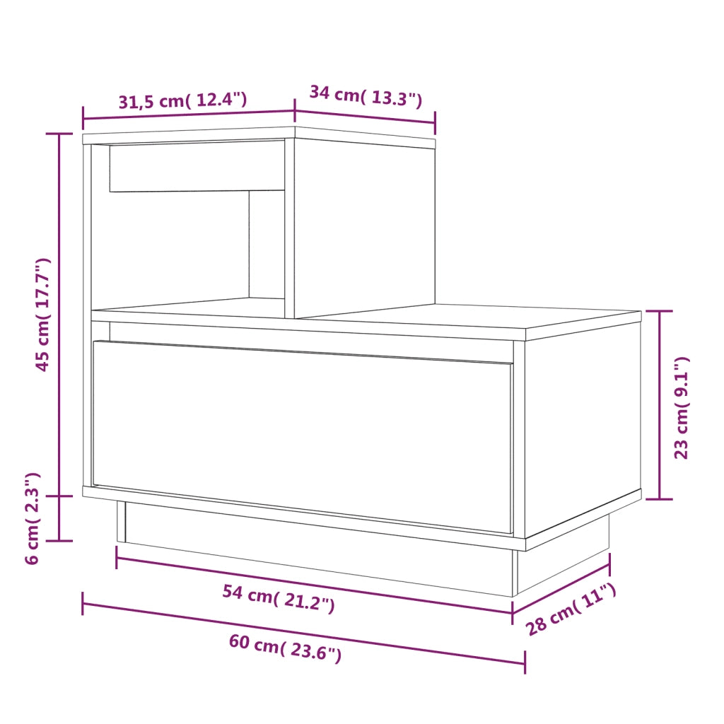 Comodino 60x34x51 cm in Legno Massello di Pino 814374