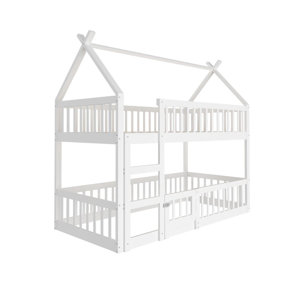 Letto a castello per bambini 90x200 con scala; bianco