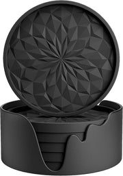 Onderzetters in silicone con supporti, [6 pezzi] Onderzetters per bevande calde o fredde, densi, antiscivolo, antitrasferimento, fondo profondo nero