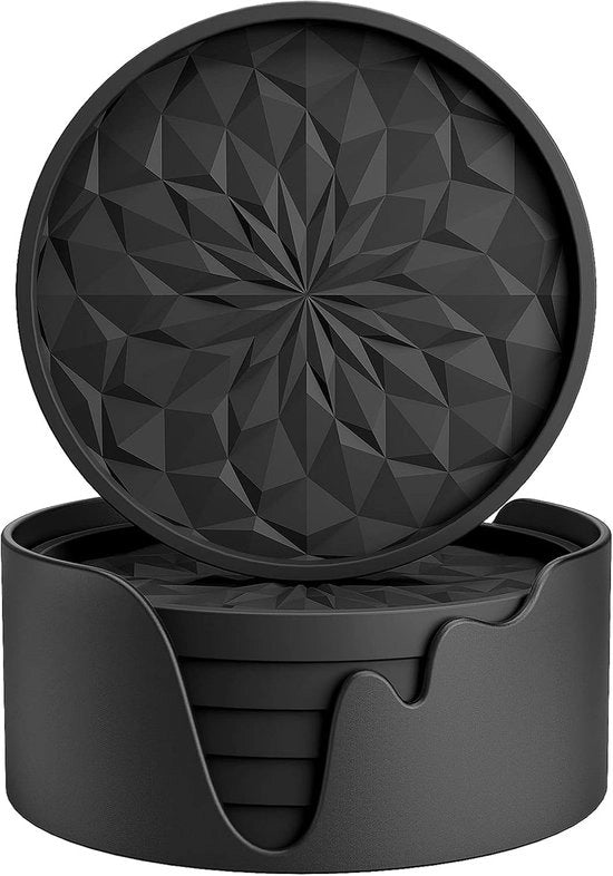 Onderzetters in silicone con supporti, [6 pezzi] Onderzetters per bevande calde o fredde, densi, antiscivolo, antitrasferimento, fondo profondo nero
