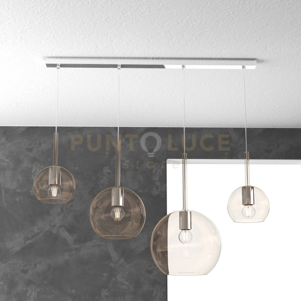 SOSP. CROMO RETTANGOLARE 4 LUCI VETRI (1 GRANDE+1 MEDIO+2 PICCOLO) TUTTI AMBRA 1155CR-S4 RMIX-AM