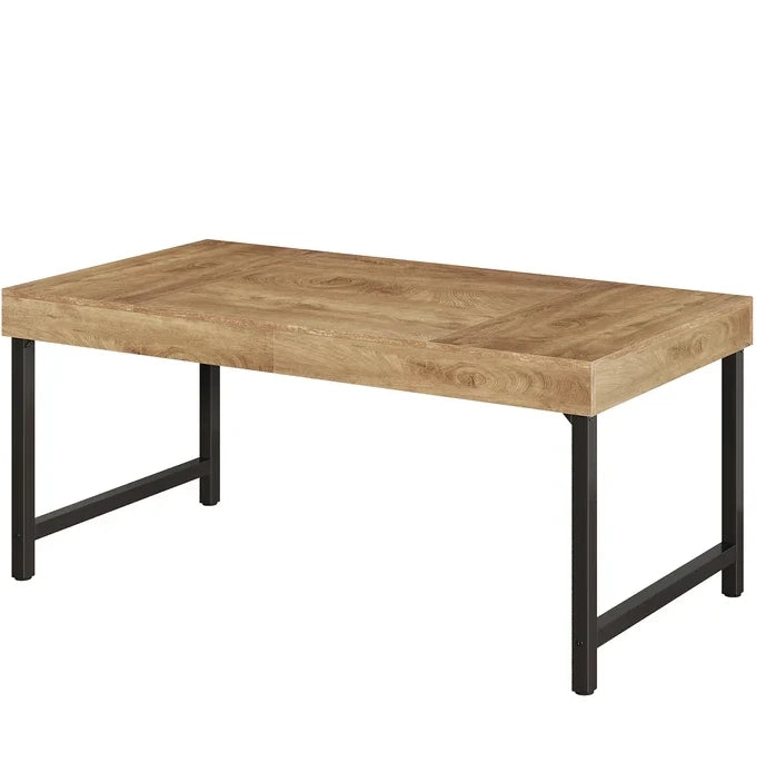 Scrivania da ufficio in stile rustico con piano in MDF e gambe in metallo nero, 140 cm