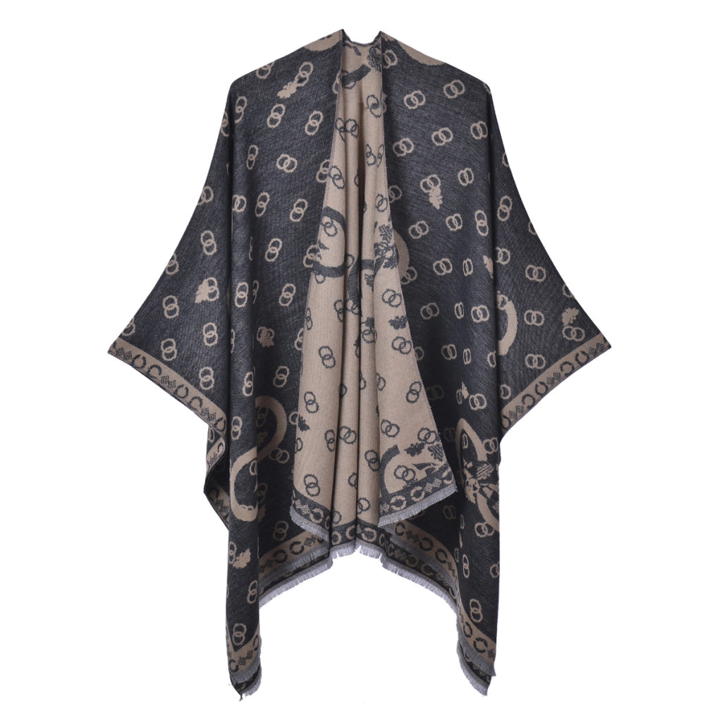 Nuovo scialle/scialle da donna, elegante mantello retr¨° con spacco e nappe su entrambi i lati