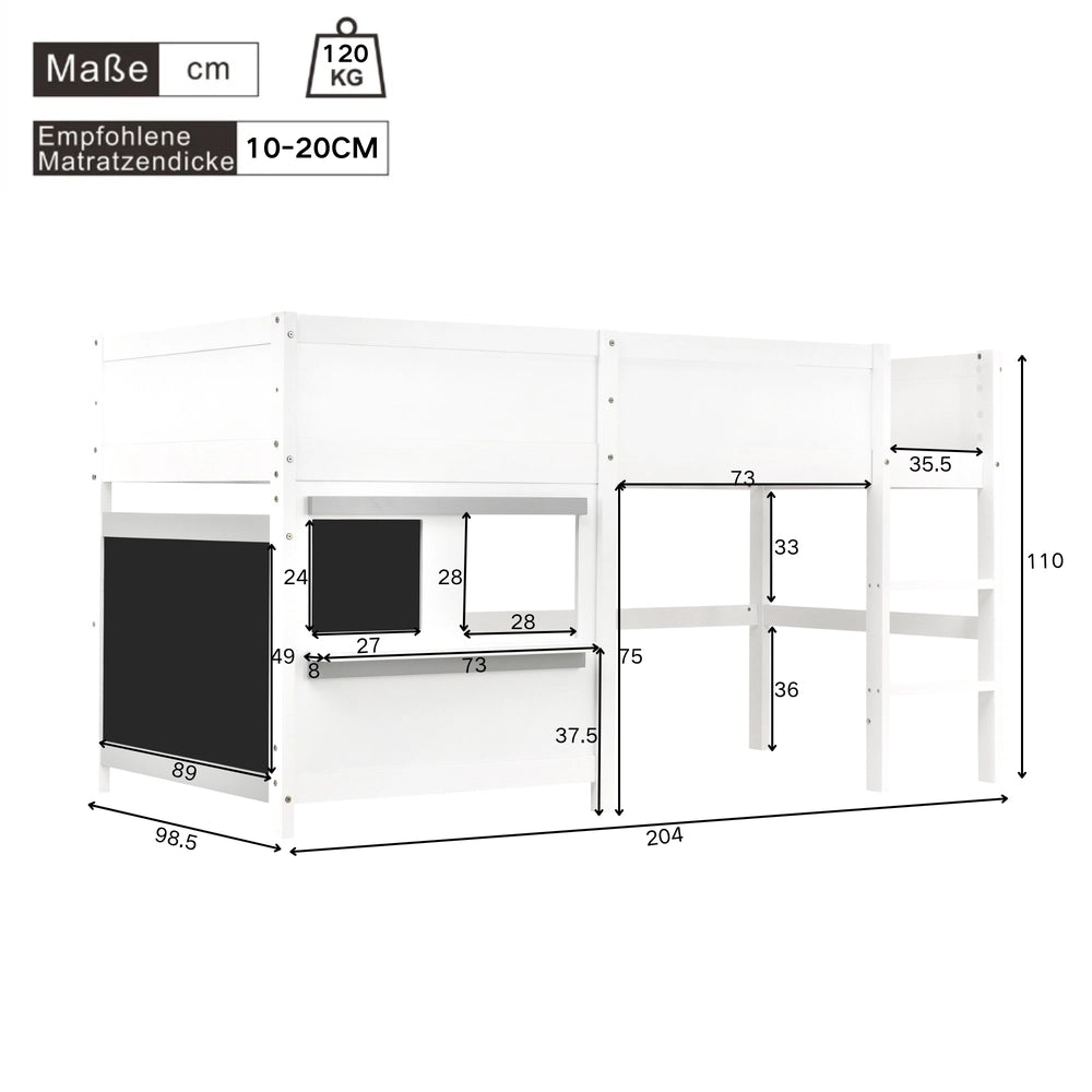 Letto Casetta Bambini a Castello con Ripiano 90x200 ¨C Xylo ¨C Bianco