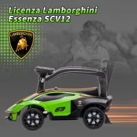 Lamborghini Macchinina per Bambini 2 in 1 con Maniglione e Barriera di Sicurezza, Volante e Clacson, Auto per Bambini in PP e Metallo, 86.5x40x89.5 cm, Verde e Nero