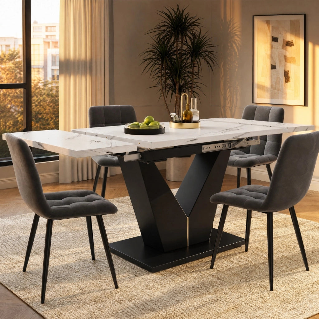 Tavolo da pranzo allungabile 99-159x75 cm bianco e nero