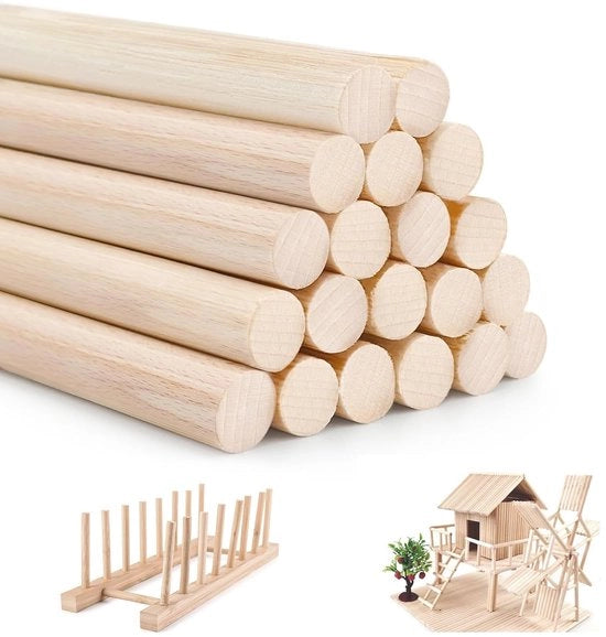 Stecchi in legno per artigianato - 20 pezzi - Ø 8 mm - 30 cm